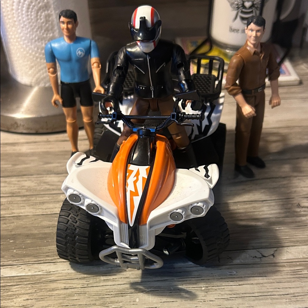 Action Figure ATV Set with Orange and Black Quad Bike